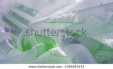 texture, background, pattern, postcard, silk fabric with metal square platinum inserts edged with emerald line, aquamarine pastel colors