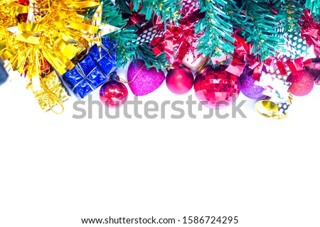 Decorated Christmas tree on white background, card template,isolated on a white background