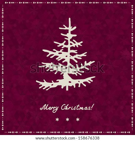 Christmas tree silhouette on triangle background. Christmas and New Year background, xmas retro gift template.  