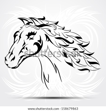 Vector image of an horse on white background. Tribal tattoo.