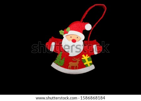 Christmas tree with toys and Santa Claus isolated on white backg. Round