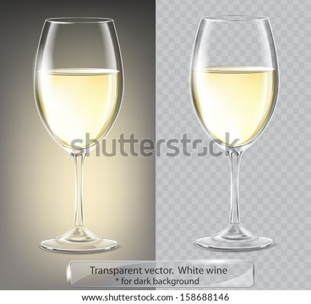 Transparent vector wineglass with white wine. For dark background