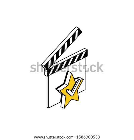 Take cinema star check mark. Vector line, 3d stroke isometric, color web icon, new flat style. Creative illustration design, abstract idea for infographics.