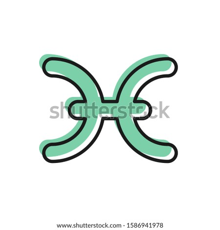 Black line Pisces zodiac sign icon isolated on white background. Astrological horoscope collection.  Vector Illustration