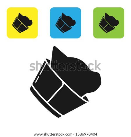 Black Veterinary clinic symbol icon isolated on white background. Cat veterinary care. Pet First Aid sign. Set icons colorful square buttons. 