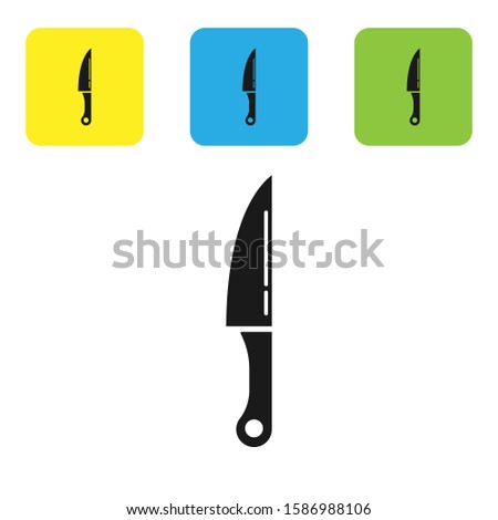 Black Knife icon isolated on white background. Cutlery symbol. Set icons colorful square buttons. 