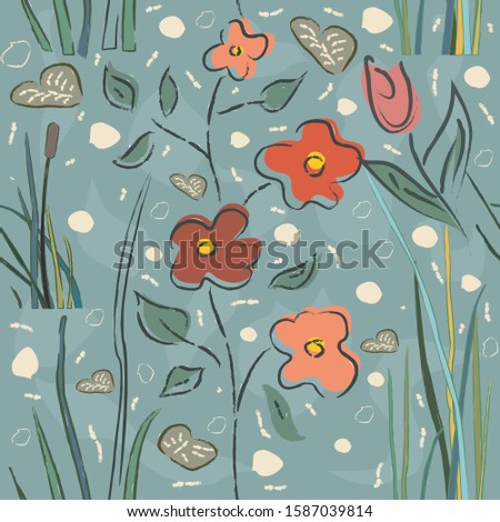 Floral Seamless Pattern. Hand Drawn. Vector Illustration