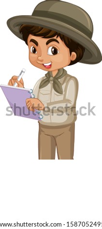 Boy in safari outfit on white background illustration