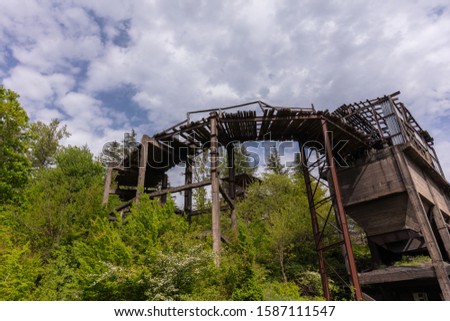 A cable car track lays abandoned in the mining town of Chiatura, Georgia
