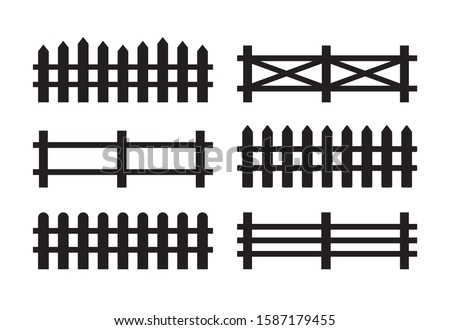 Vector set bundle of different black fence silhouette isolated on white background  Royalty-Free Stock Photo #1587179455