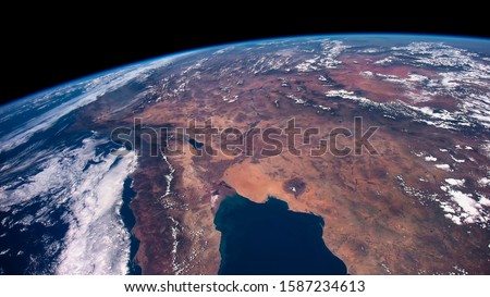 
Planet earth - top view of the beautiful views of the desert and the ocean.