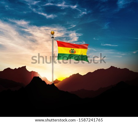 Bolivia flag,Waving flag on the mountain