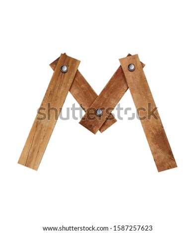 Wood font, wooden plank font letter M