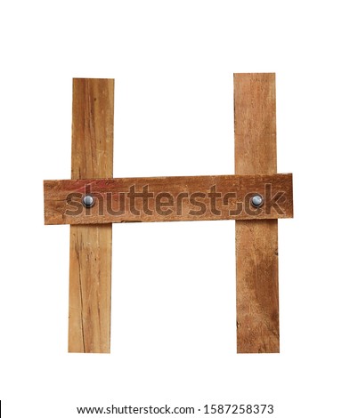 Wood font, wooden plank font letter H