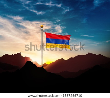 Armenia flag,Waving flag on the mountain