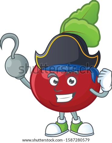 one hand Pirate red beet greens cartoon character wearing hat