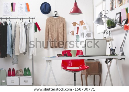 Room of a fashion blogger./ A fashion creative space.  Royalty-Free Stock Photo #158730791