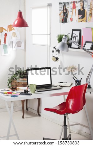Room of a fashion blogger./ A fashion creative space.  Royalty-Free Stock Photo #158730803