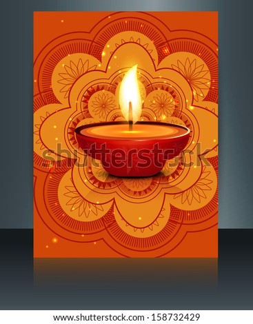 Happy diwali celebration brochure card template reflection vector  