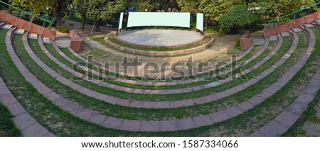 Panoramic view of the half-round 180-degree open stage for a theatre performance in the park new Delhi India