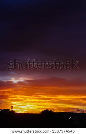 Sunrise, Blue and orange sky in countryside of Thailand