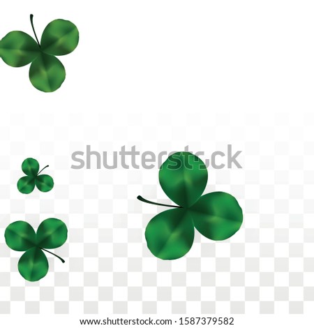 Vector Clover Leaf  Isolated on Transparent Background with Space for Text. St. Patrick's Day Illustration. Ireland's Lucky Shamrock Poster. Banner for Concert in Pub. Flatlay.  Success Symbols.