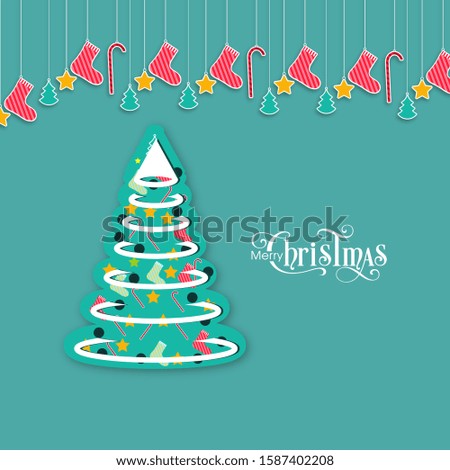 Illustration of Merry Christmas with tree for the celebration of Christian community festival.