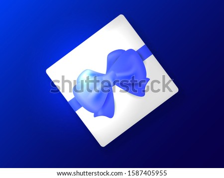 Gift box with blue bow. Vector stock illustration for poster