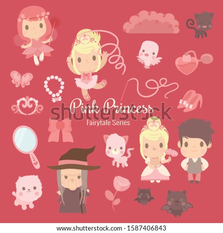 cute characters illustrations of pink princess
