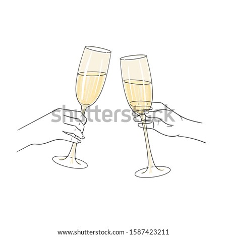 
Realistic of champagne glass. Hands. Couple of people celebrating. Vector illustration isolated on white background.