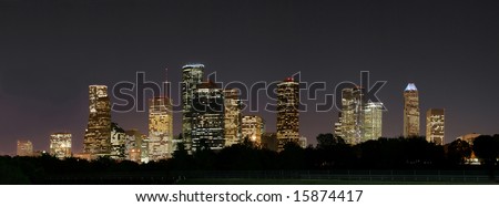 a night panoramic of downtown houston