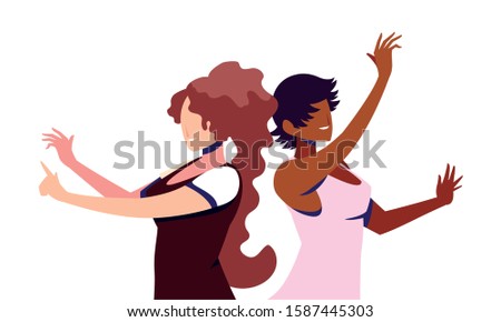 scene of women in dance pose, party, dance club vector illustration design