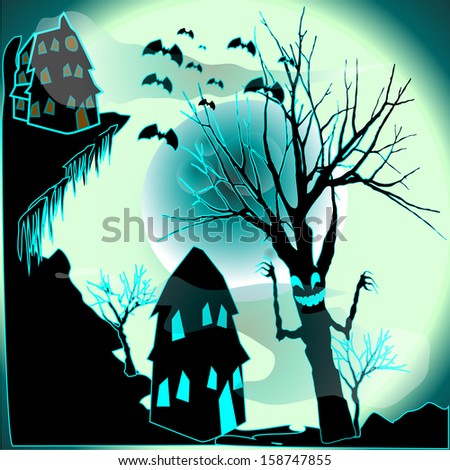 halloween night amidst the haunted houses and trees
