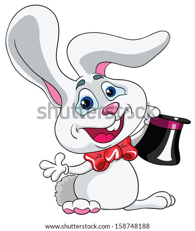 cheerful hare magician on a white background, vector illustration