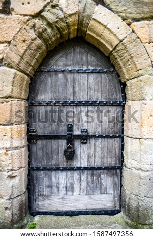 Old wooden door in the castle.