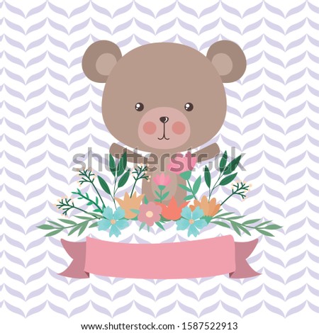 Cute bear cartoon and ribbon design, Animal zoo life nature character childhood and adorable theme Vector illustration