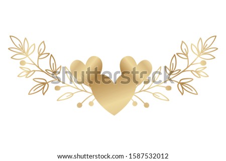 Gold hearts with leaves wreath design, Love passion romantic health wedding romance and decoration theme Vector illustration