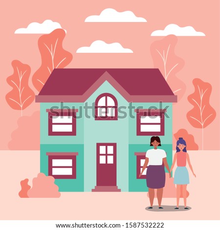 Couple and house design, Home real estate building residential architecture and property theme Vector illustration