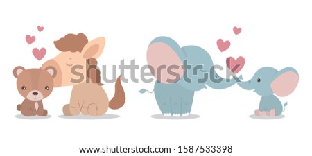 Cute elephants bear and horse cartoon design, Animal zoo life nature character childhood and adorable theme Vector illustration