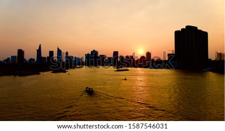 city ​​under the golden sunset