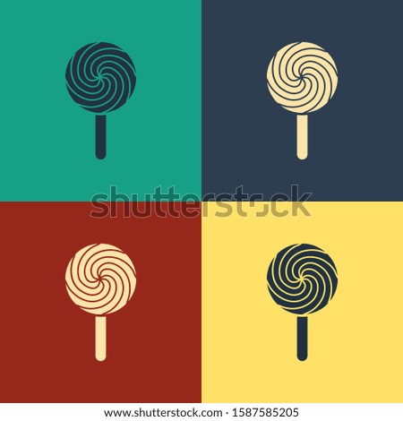 Color Lollipop icon isolated on color background. Food, delicious symbol. Vintage style drawing. 