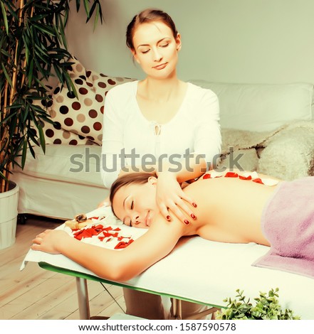 stock photo attractive lady getting spa treatment in salon, healthcare people concept