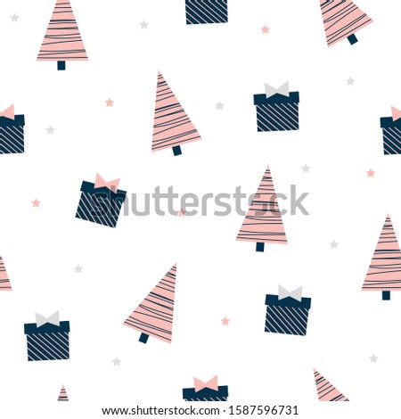 Hand Drawn seamless pattern Merry Christmas 2020. Vector Happy New Year print. 