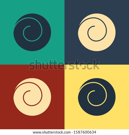 Color Roll bun with cinnamon icon isolated on color background. Bakery products. Vintage style drawing. 