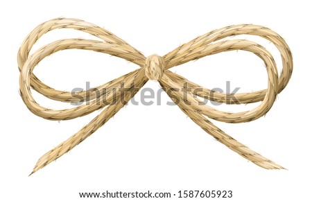 Linen thread bow vector illustration. Realistic linen material ribbon. Royalty-Free Stock Photo #1587605923