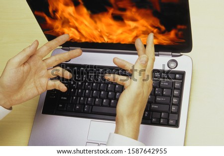 Fire on the screen of a laptop, Composite