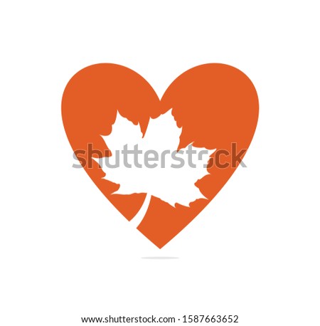 Red maple leaf heart shape concept logo icon design template vector.	