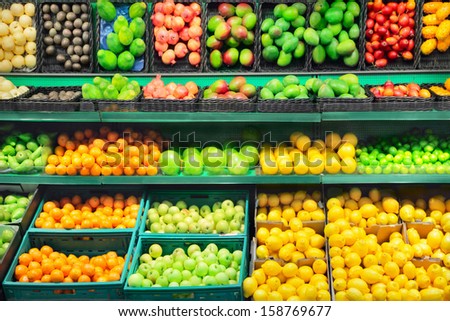 Fruits in supermarket Royalty-Free Stock Photo #158769677