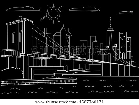 Architecture. Brooklyn bridge, new york. Art line on a black background.