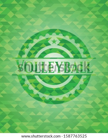 Volleyball green emblem with mosaic ecological style background. Vector Illustration. Detailed.